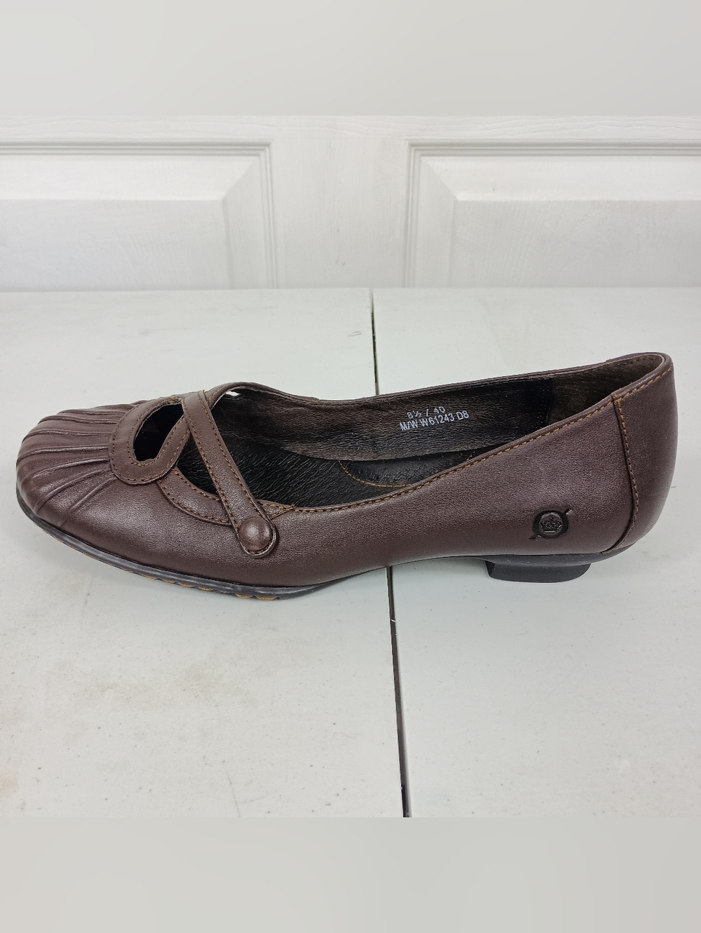 Born Kitten Heels 8.5 Womens Brown Leather Pleated Toe Slip On Comfort Shoes VTG - Picture 5 of 15
